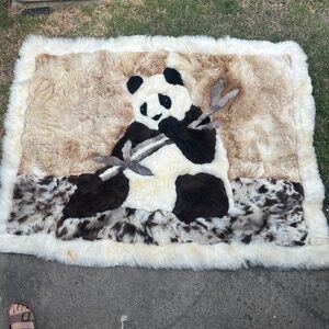 Rare VTG Alpaca Fur Wall Hanging Rug Throw Panda Bear Made in  Peru